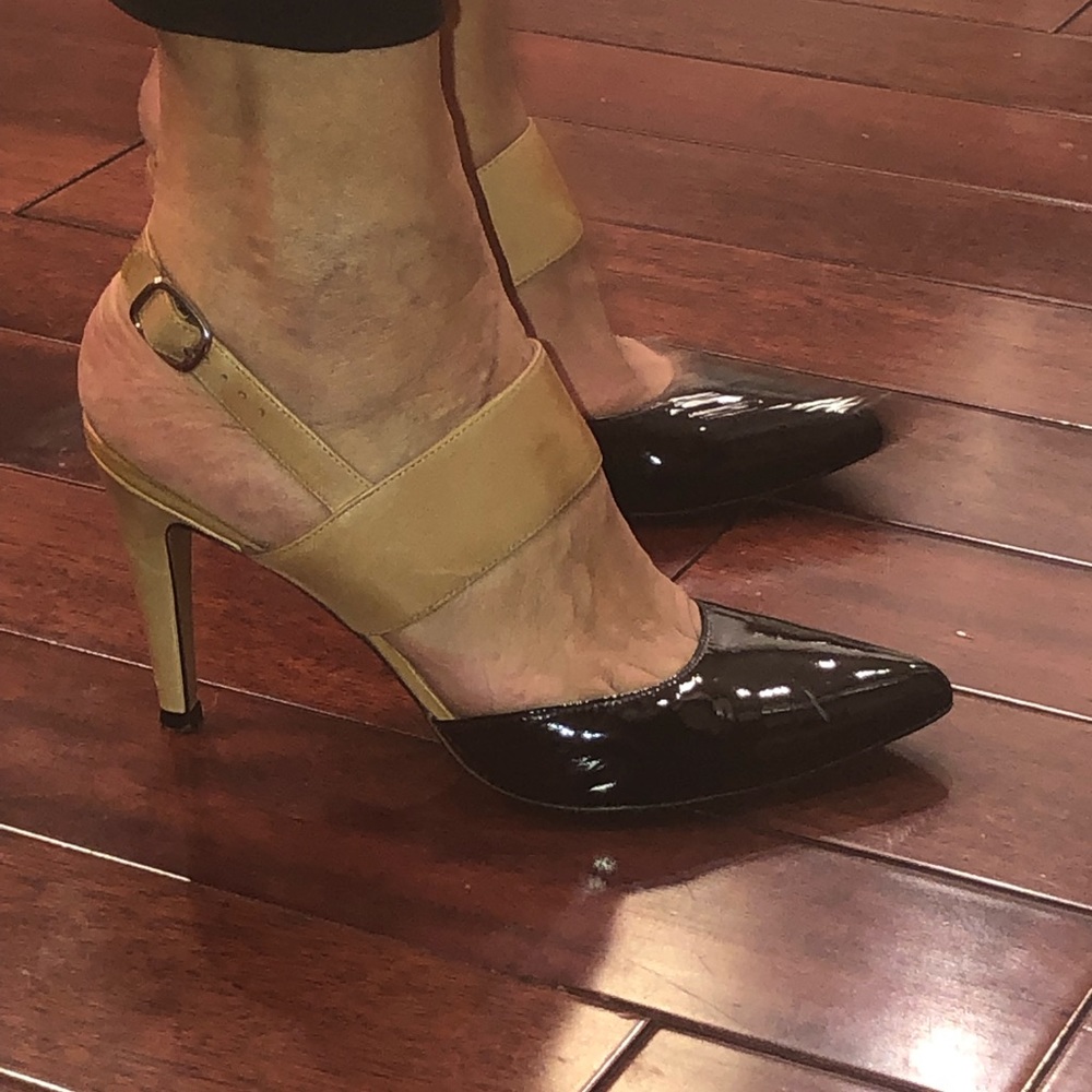 Halogen Open Toe Black Patent heel